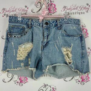 Being human Blue Distressed Jean Shorts with Rhinestones studded embellishments
